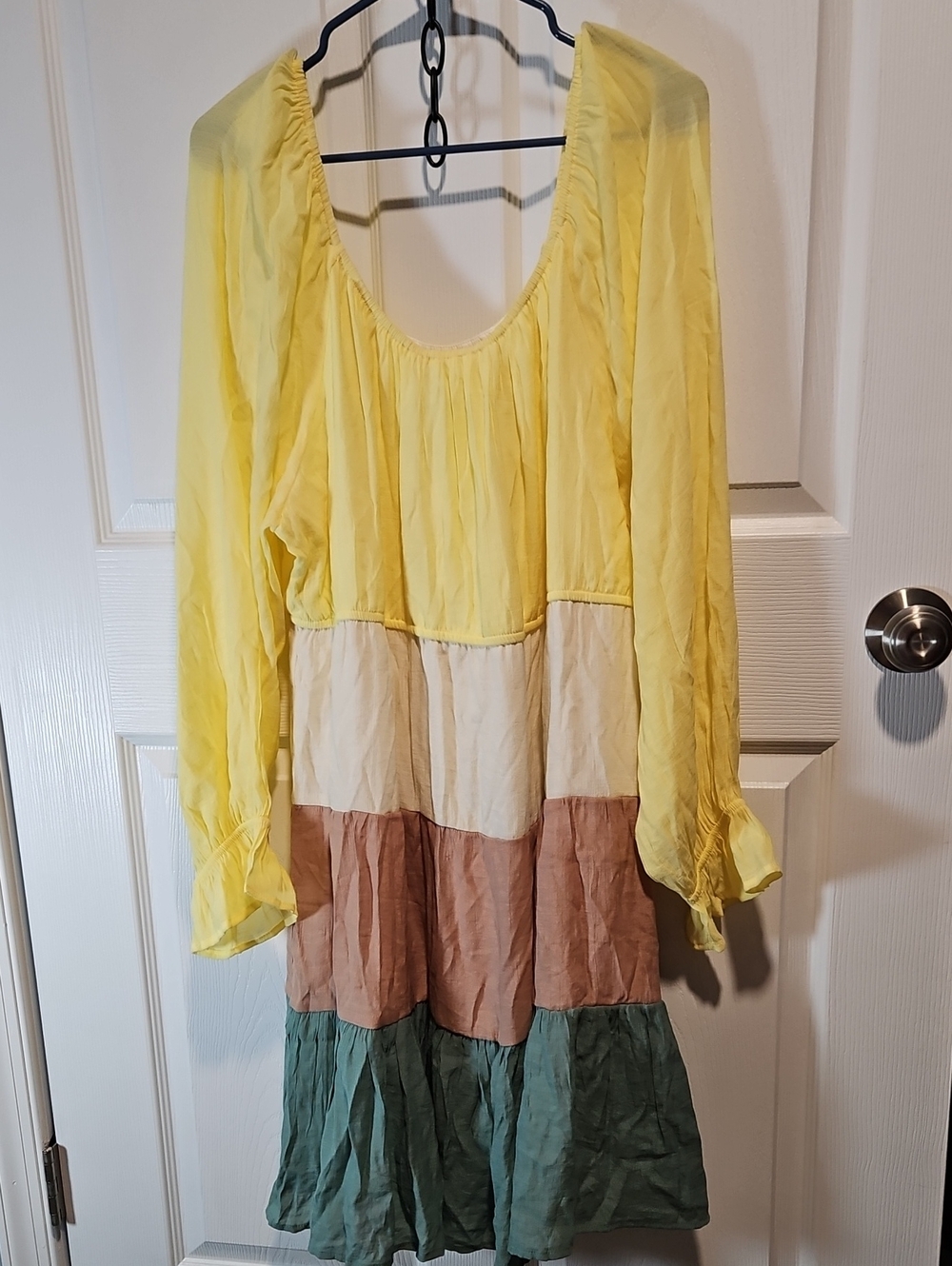 Cato Yellow Multi-Color Tiered Midi Dress